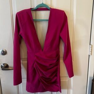 Michael Costello for Revolve pink deep v backless sexy long sleeve dress s